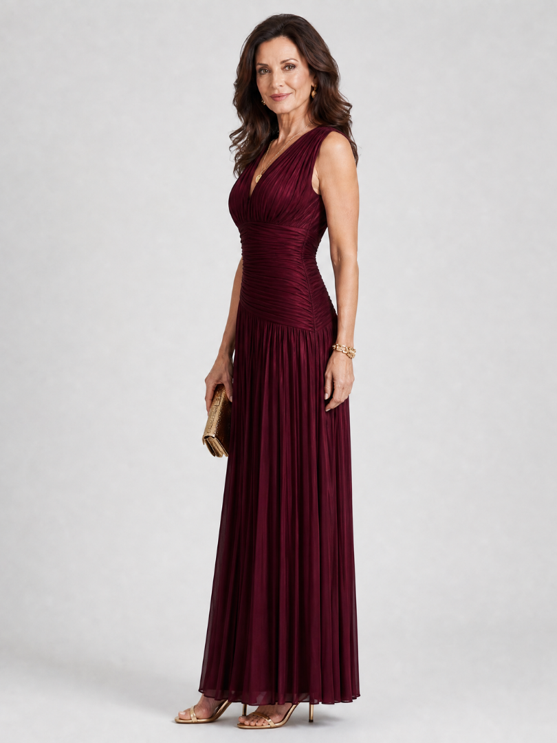 Lemar | Vestido Midi Sin Mangas con Pliegues y Escote en V