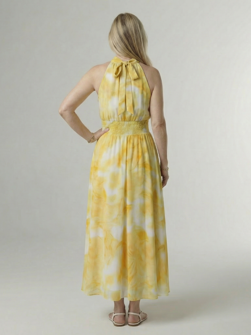 Sylin | Vestido Midi con Cuello Halter Fruncido
