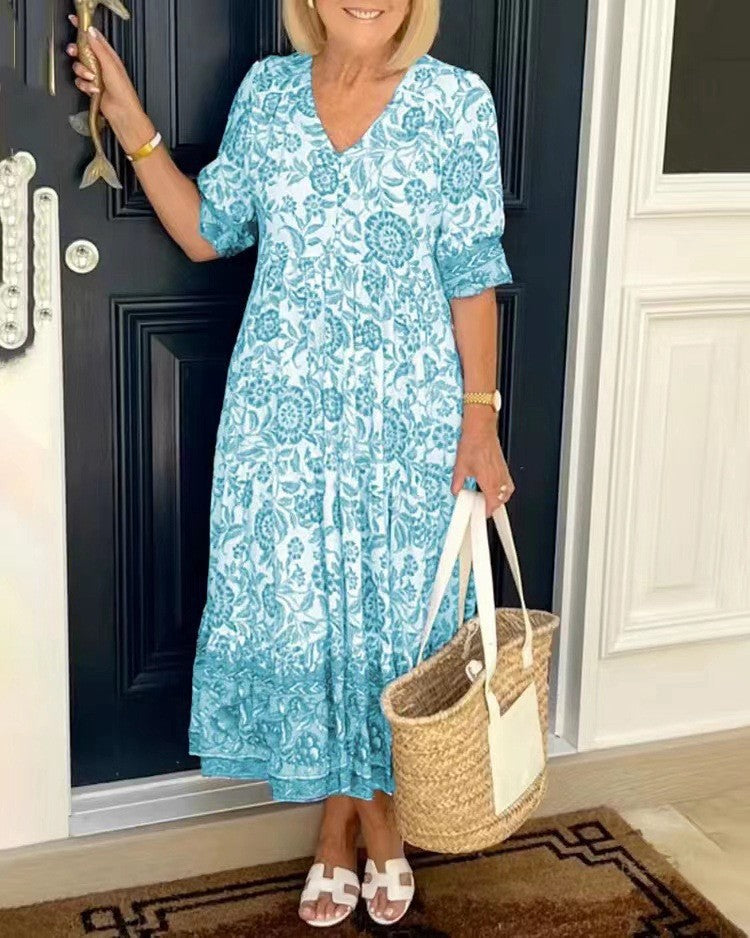 Rocío | Vestido maxi floral elegante con escote en V