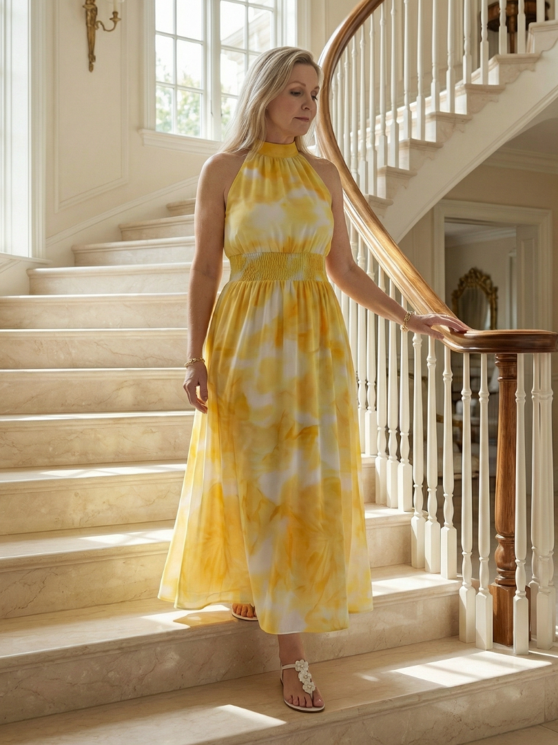 Sylin | Vestido Midi con Cuello Halter Fruncido