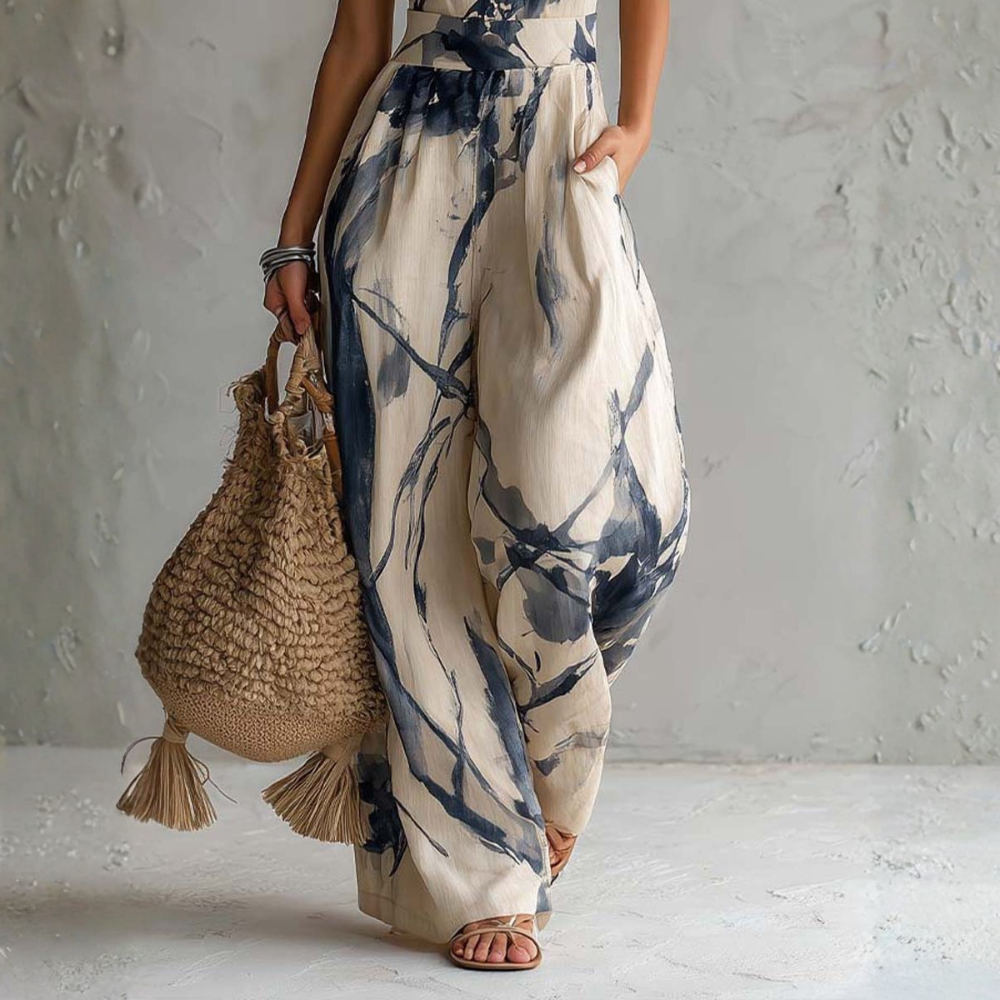 Marisol | Mono elegante con impresión artística y silueta fluida