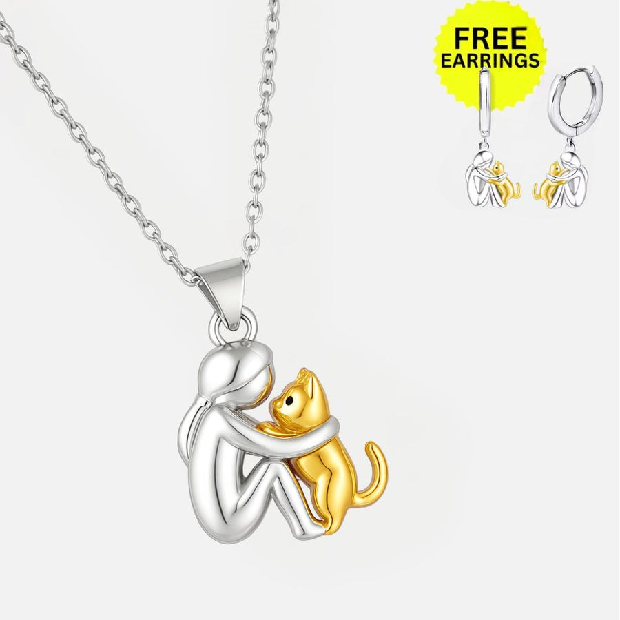 Collar Colgante de Abrazo de Gato con Pendientes de Regalo – Oferta por Tiempo Limitado