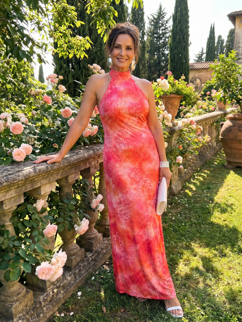 Coraline | Vestido Maxi con Patrón Impreso y Cuello Halter