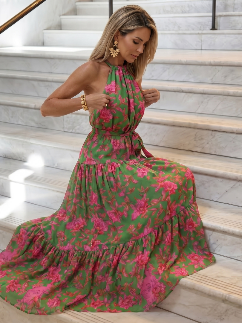 Rowen | Vestido Midi con Cuello Halter Drapado