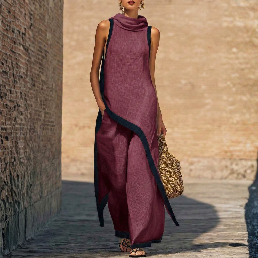 Leonora | Conjunto elegante con corte asimétrico y pantalón fluido