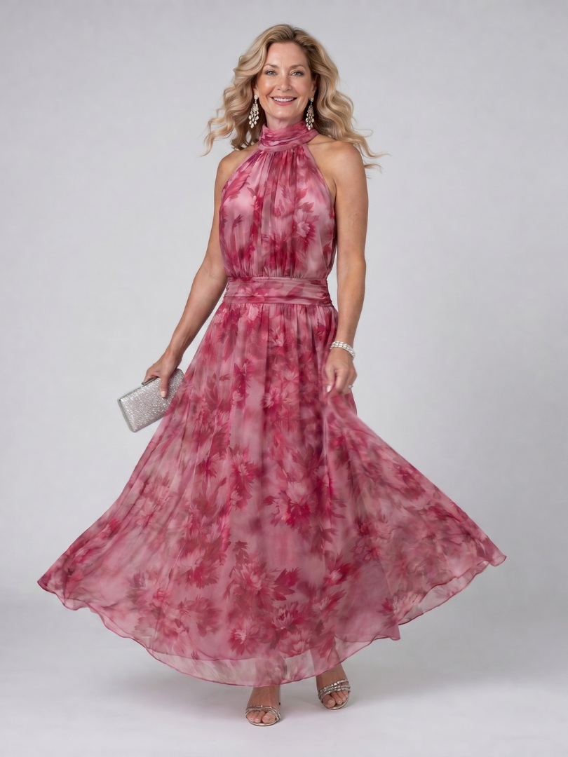 Avien | Vestido Midi con Cuello Halter Suave