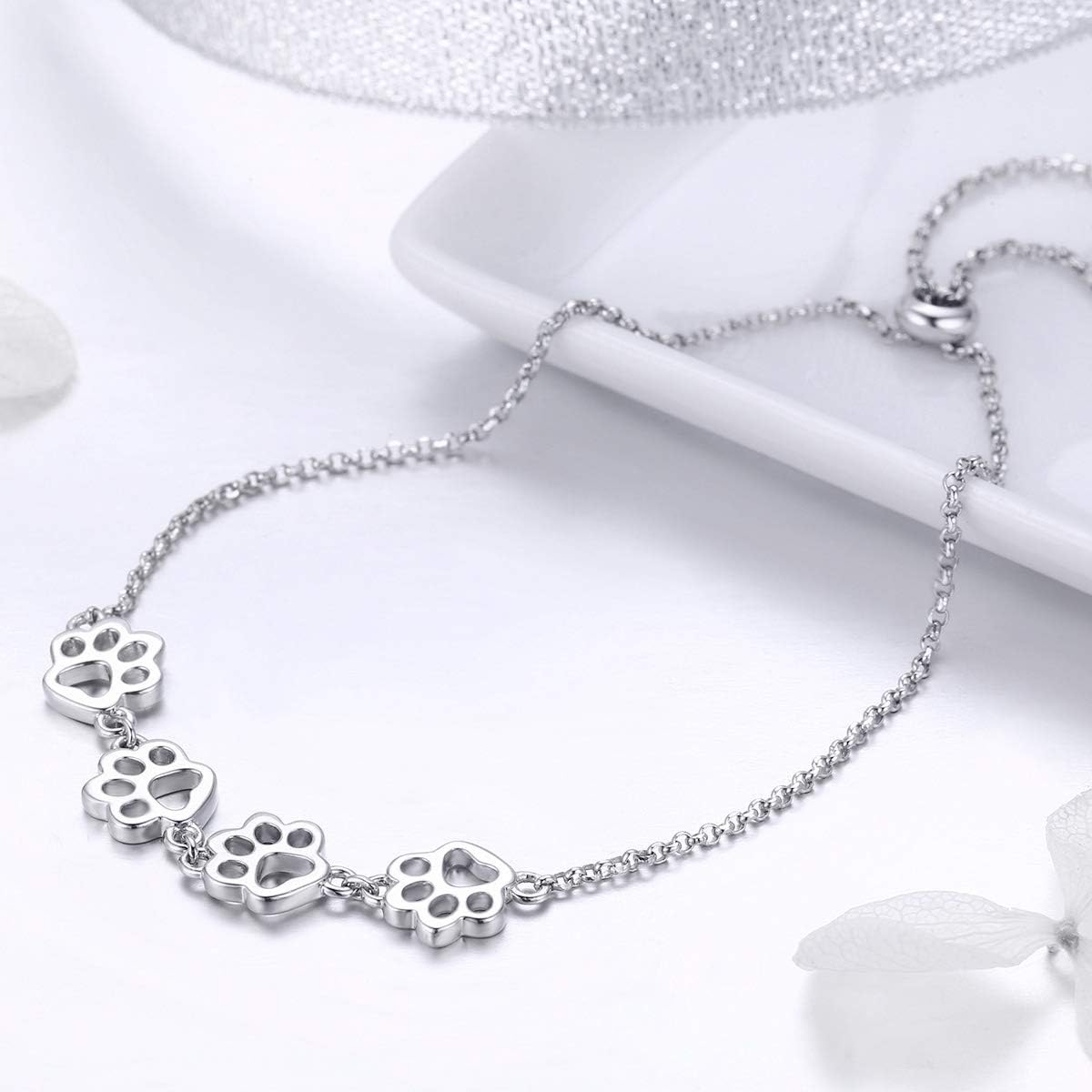 Pulsera de Huella de Patas de Plata de Ley – Ajuste Ajustable
