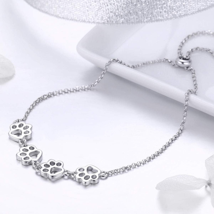 Pulsera de Huella de Patas de Plata de Ley – Ajuste Ajustable