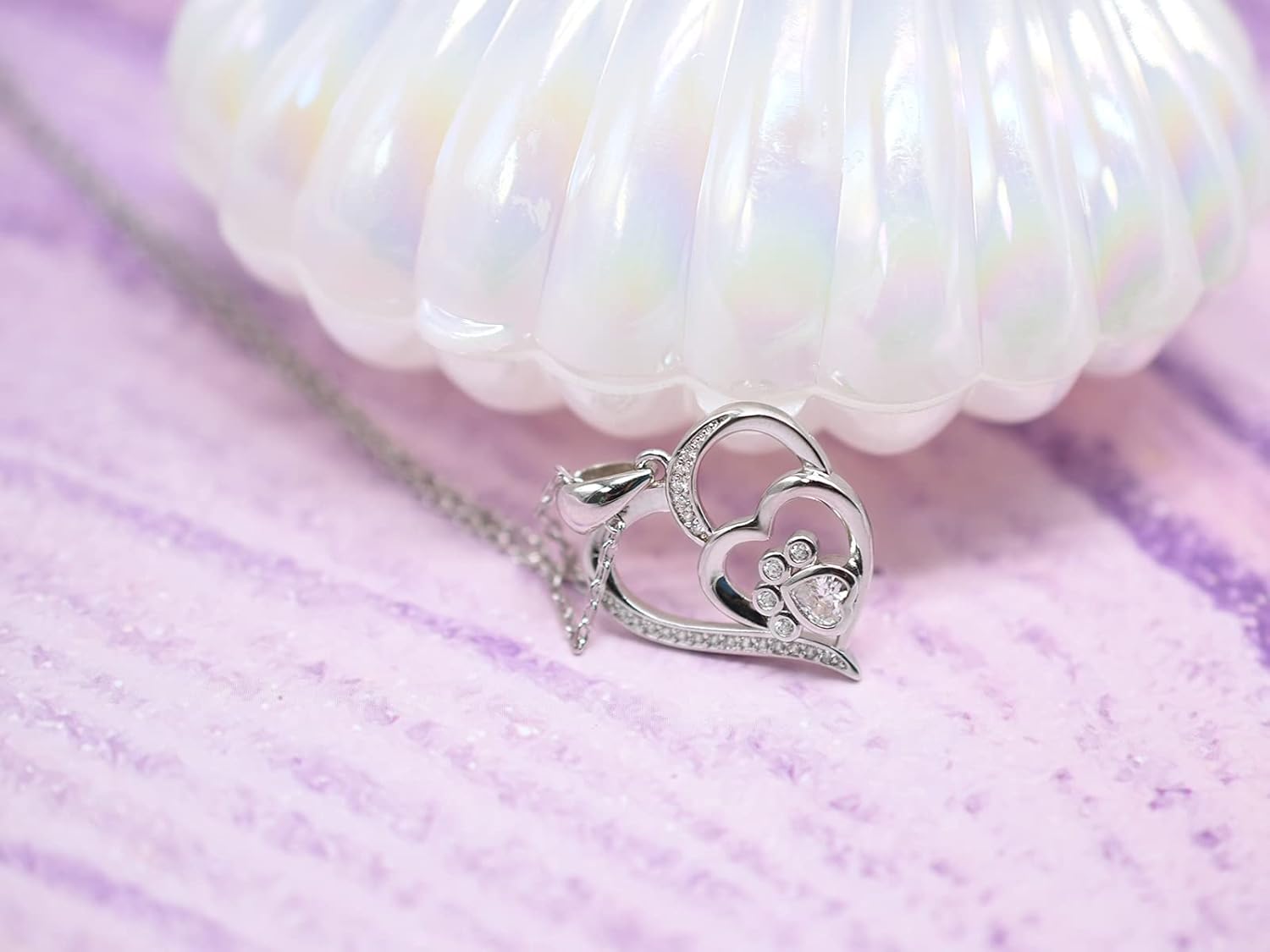Collar de Plata Esterlina con Huella y Corazón con Circonitas