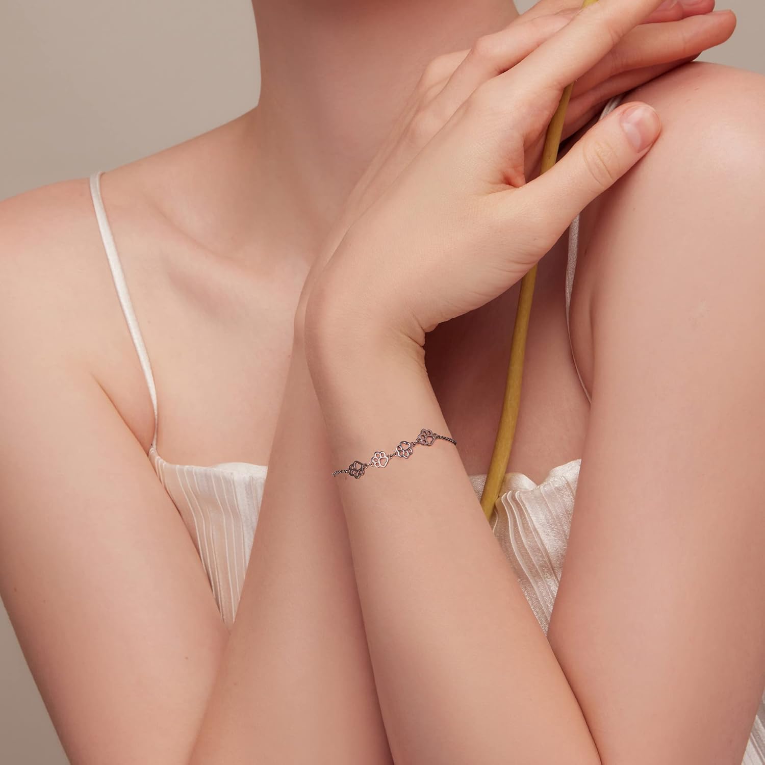 Pulsera de Huella de Patas de Plata de Ley – Ajuste Ajustable