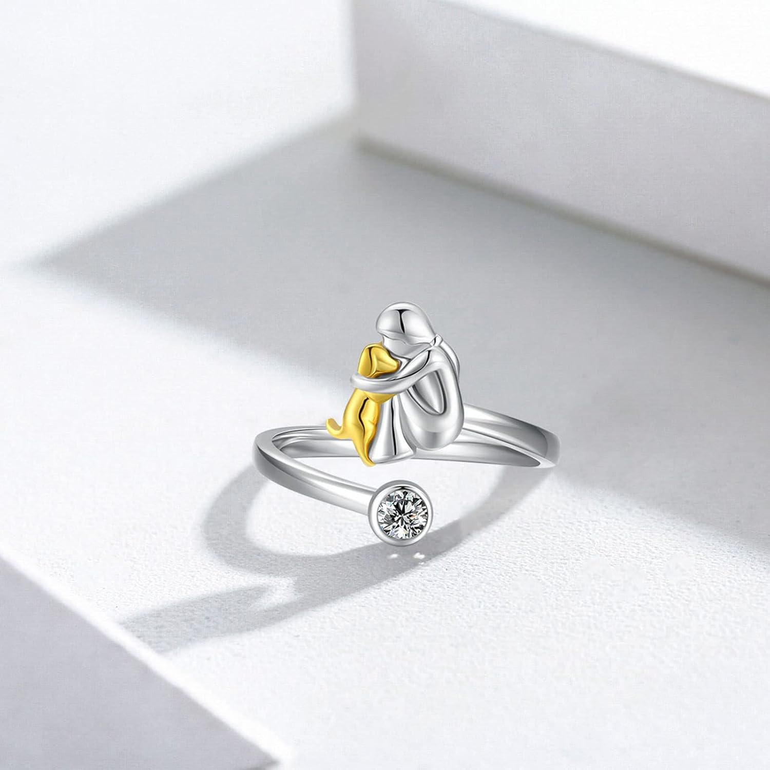 Anillo de Perro de Plata de Ley 925 con Circonita – Ajustable y Hecho a Mano