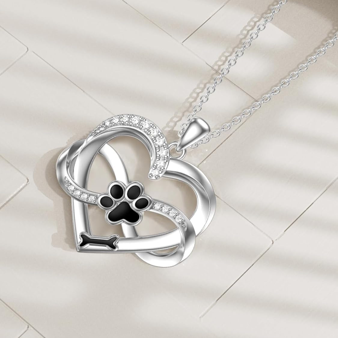Collar de Corazón y Patita Infinito en Plata de Ley 925 con Zirconia
