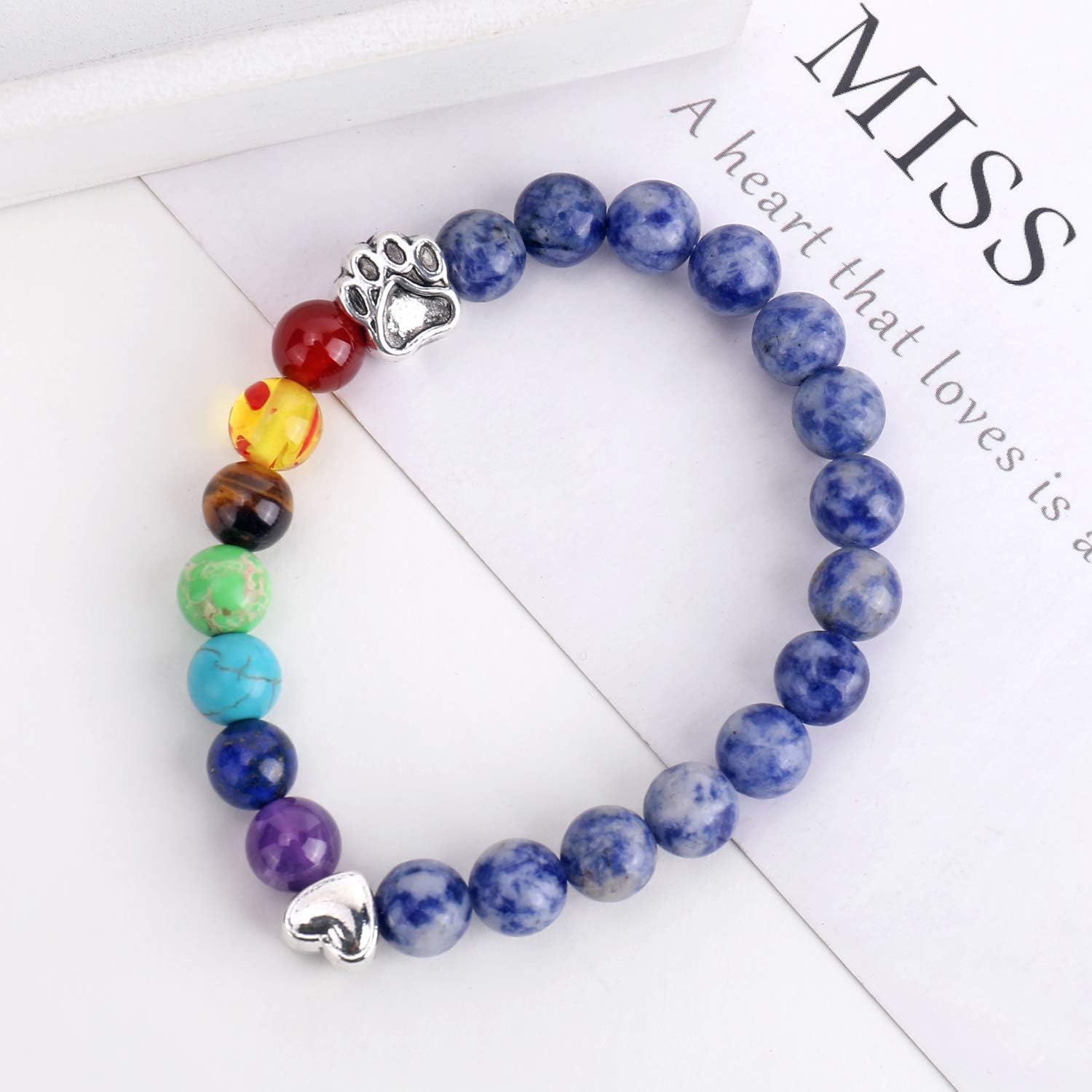 Pulsera Memorial del Puente Arcoíris – Regalo de 7 Bolas de Chakra por Pérdida de Mascota