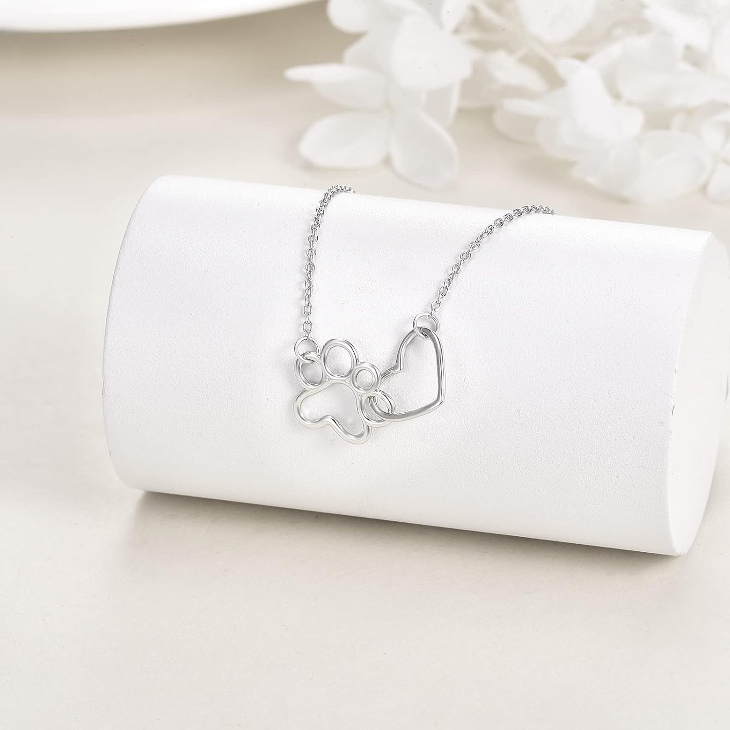 Collar de Plata Esterlina con Huella de Patas – Colgante de Cristal en Forma de Corazón