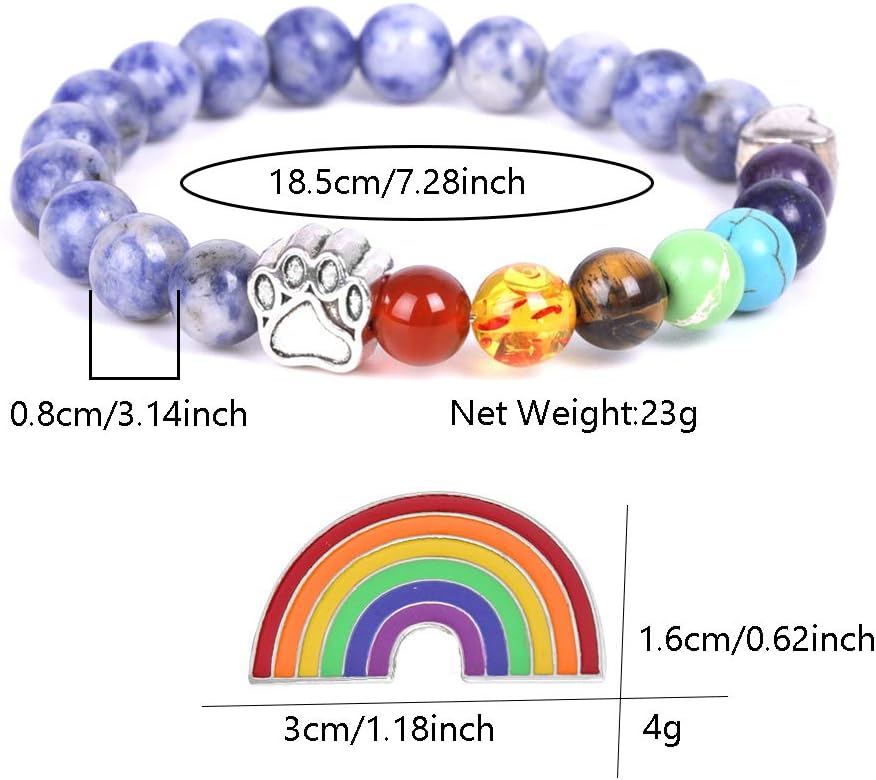 Pulsera Memorial del Puente Arcoíris – Regalo de 7 Bolas de Chakra por Pérdida de Mascota