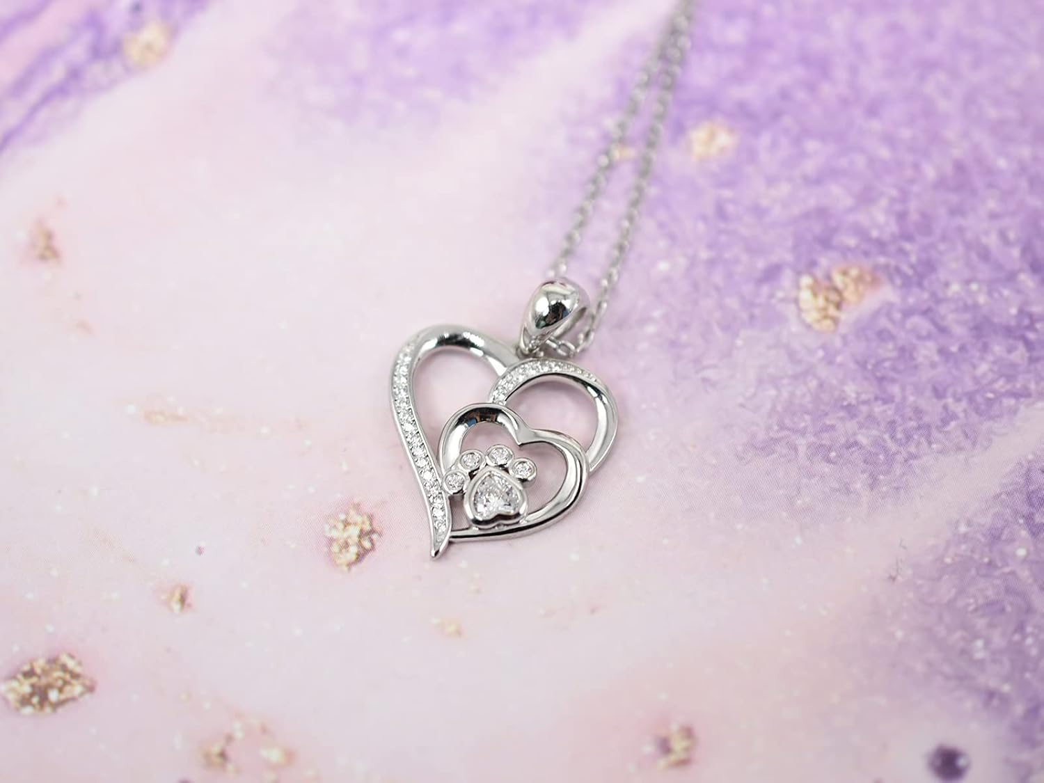 Collar de Plata Esterlina con Huella y Corazón con Circonitas