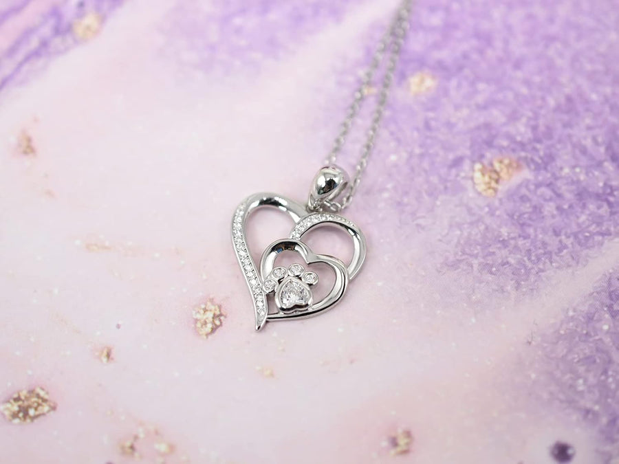 Collar de Plata Esterlina con Huella y Corazón con Circonitas