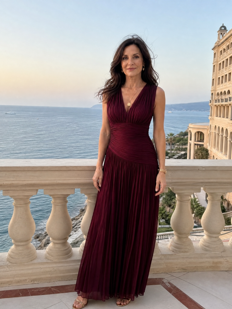 Lemar | Vestido Midi Sin Mangas con Pliegues y Escote en V
