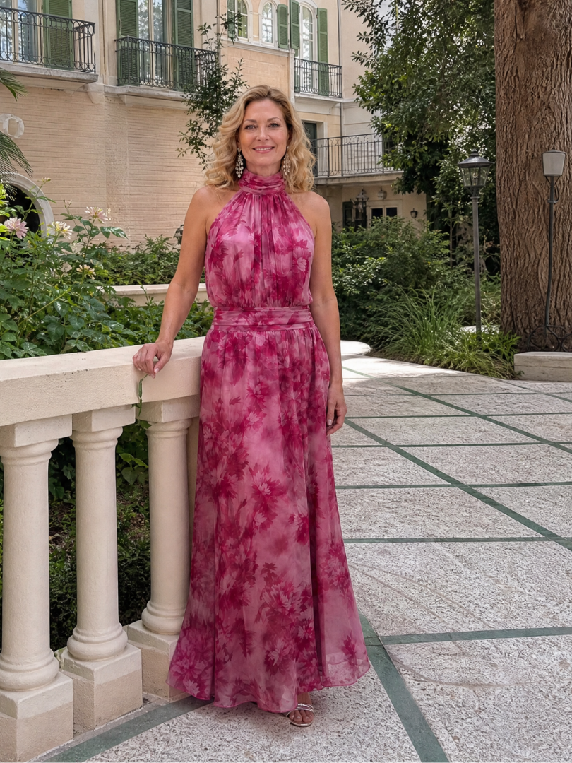 Avien | Vestido Midi con Cuello Halter Suave