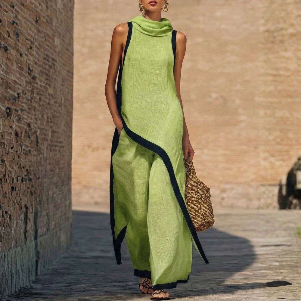 Leonora | Conjunto elegante con corte asimétrico y pantalón fluido