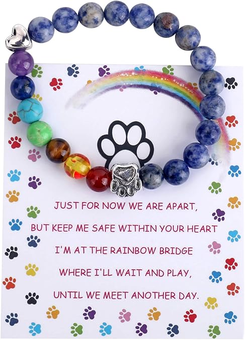 Pulsera Memorial del Puente Arcoíris – Regalo de 7 Bolas de Chakra por Pérdida de Mascota
