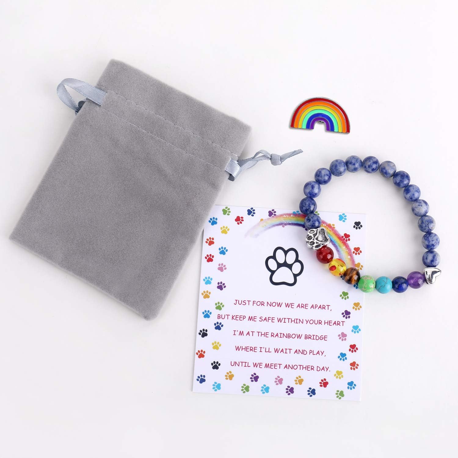 Pulsera Memorial del Puente Arcoíris – Regalo de 7 Bolas de Chakra por Pérdida de Mascota