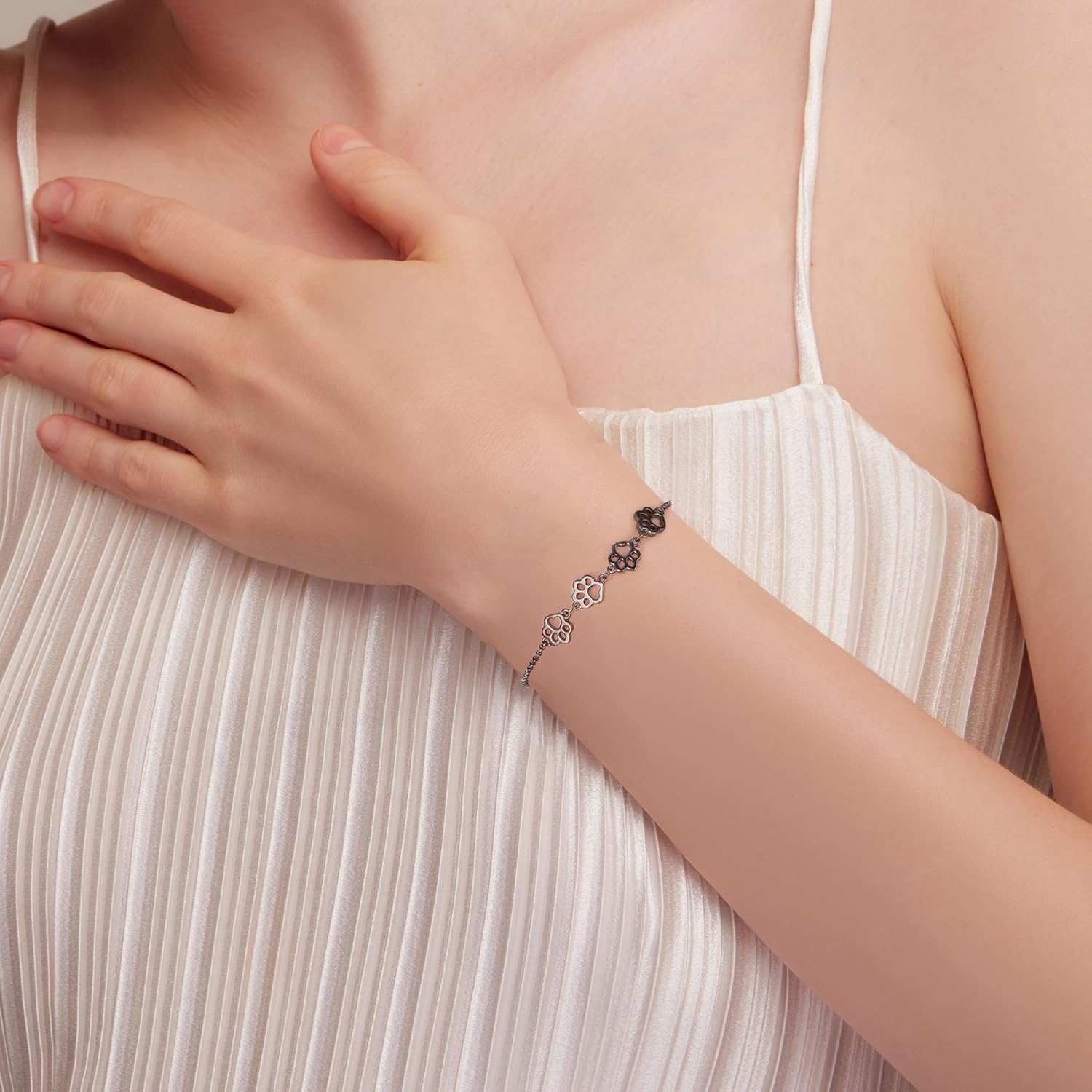 Pulsera de Huella de Patas de Plata de Ley – Ajuste Ajustable