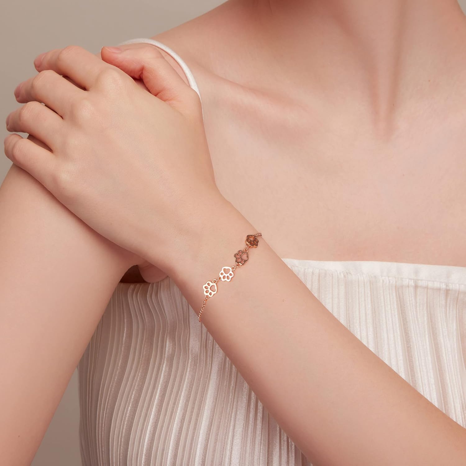 Pulsera de Huella de Patas de Plata de Ley – Ajuste Ajustable