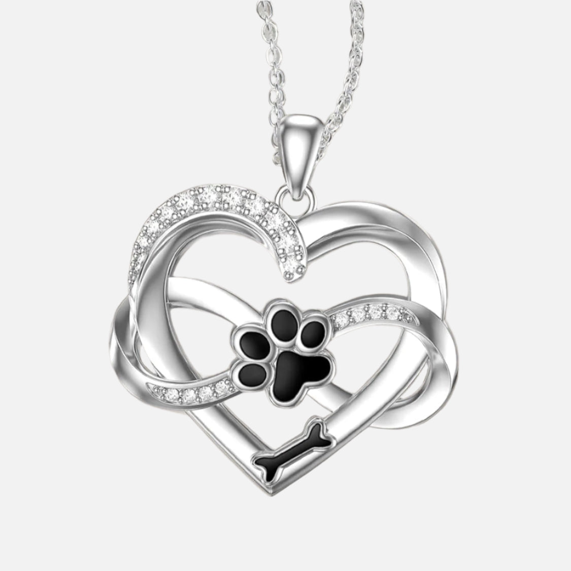 Collar de Corazón y Patita Infinito en Plata de Ley 925 con Zirconia