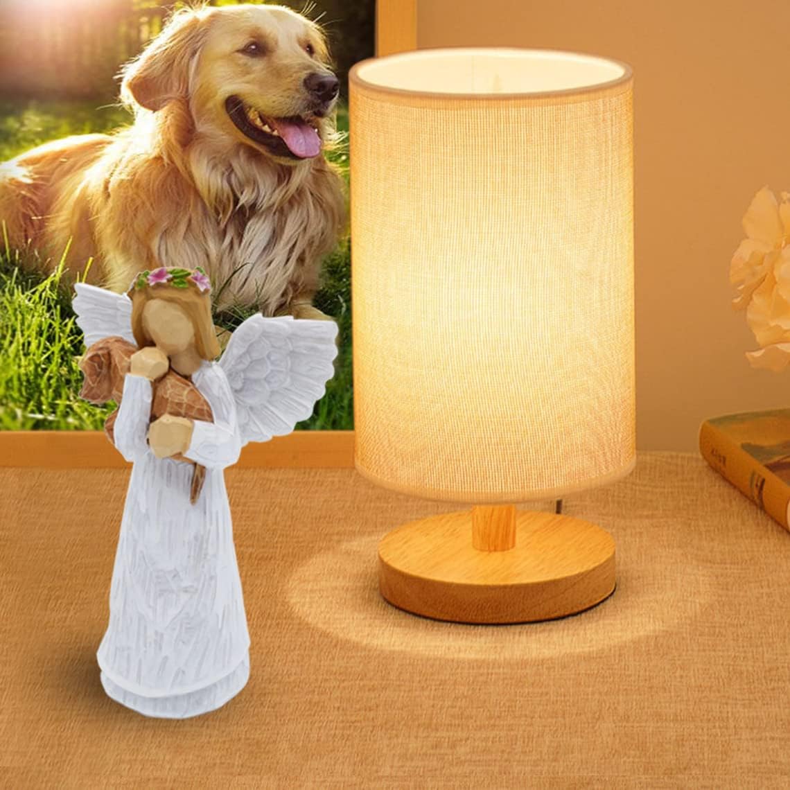 Set de Regalo en Memoria de Perro con Figurita de Ángel de la Amistad y Pulsera Chakra del Puente Arcoíris