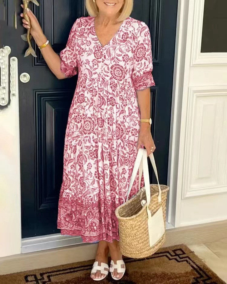Rocío | Vestido maxi floral elegante con escote en V