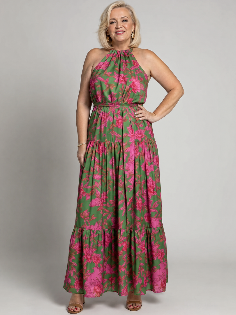 Rowen | Vestido Midi con Cuello Halter Drapado