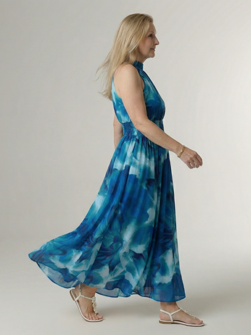 Sylin | Vestido Midi con Cuello Halter Fruncido