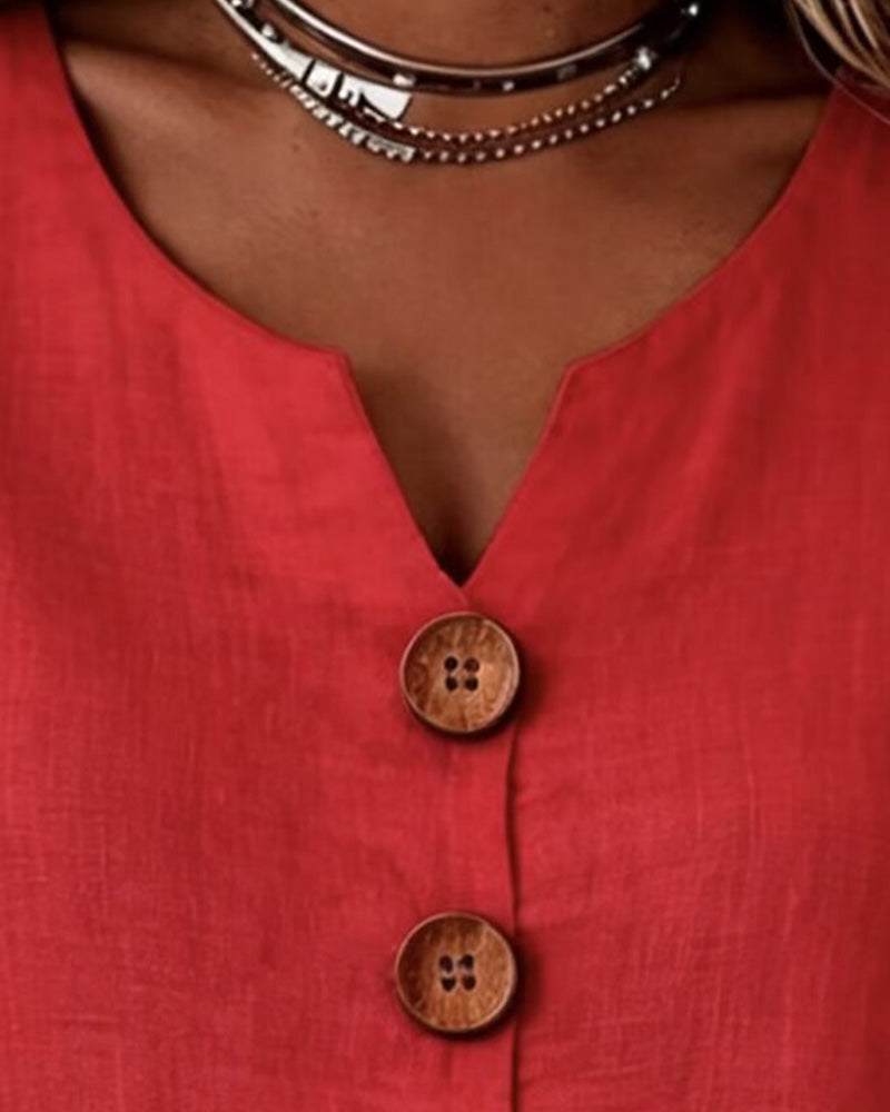Clarisa | Camiseta sin mangas de algodón con cuello en V y botones