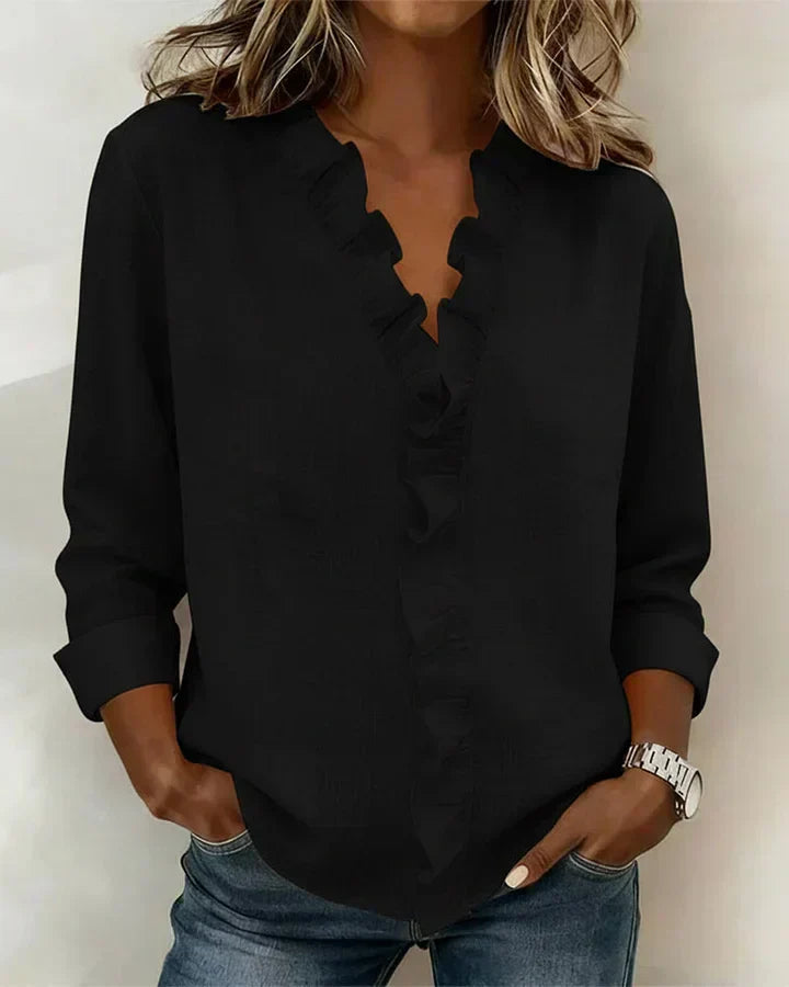 Anora |  Blusa con volantes y cuello en V