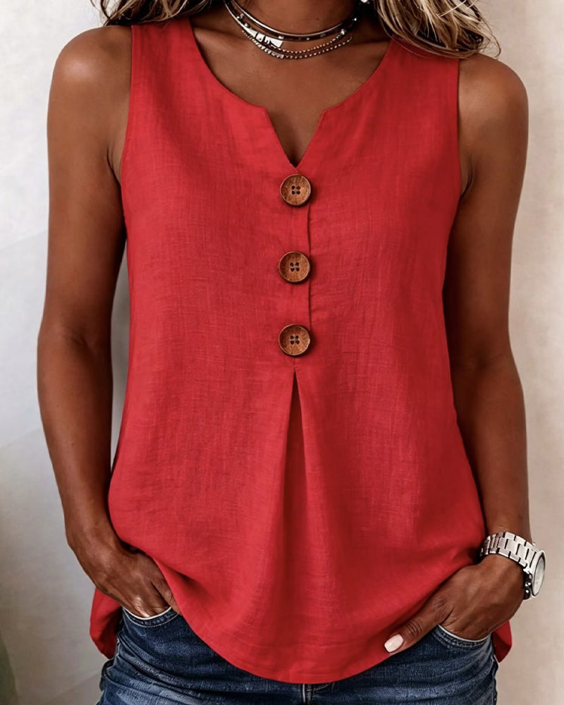 Clarisa | Camiseta sin mangas de algodón con cuello en V y botones