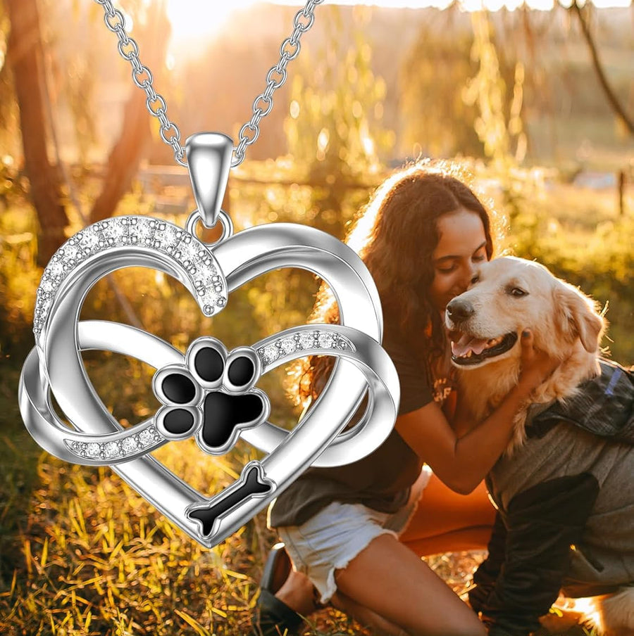 Collar de Corazón y Patita Infinito en Plata de Ley 925 con Zirconia