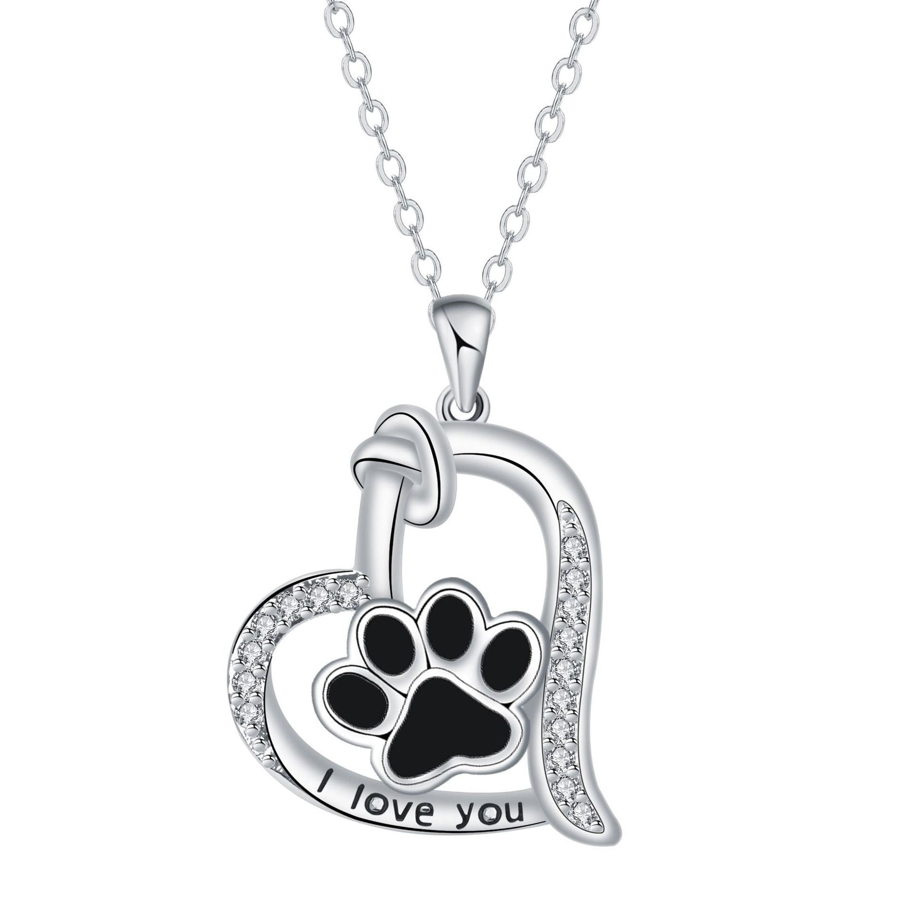 Collar con Colgante de Huella de Perro en Forma de Corazón con Zirconia