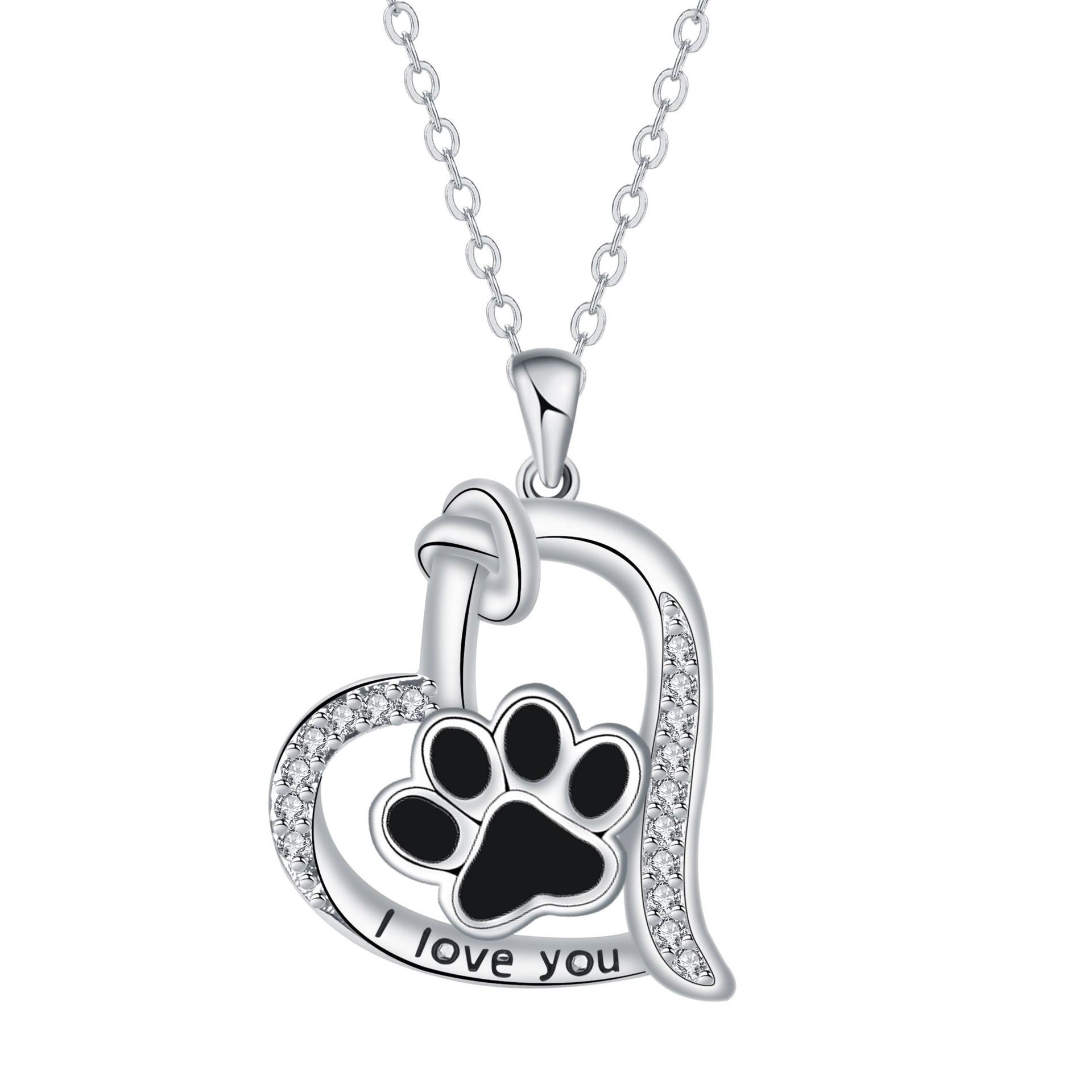Collar con Colgante de Huella de Perro en Forma de Corazón con Zirconia