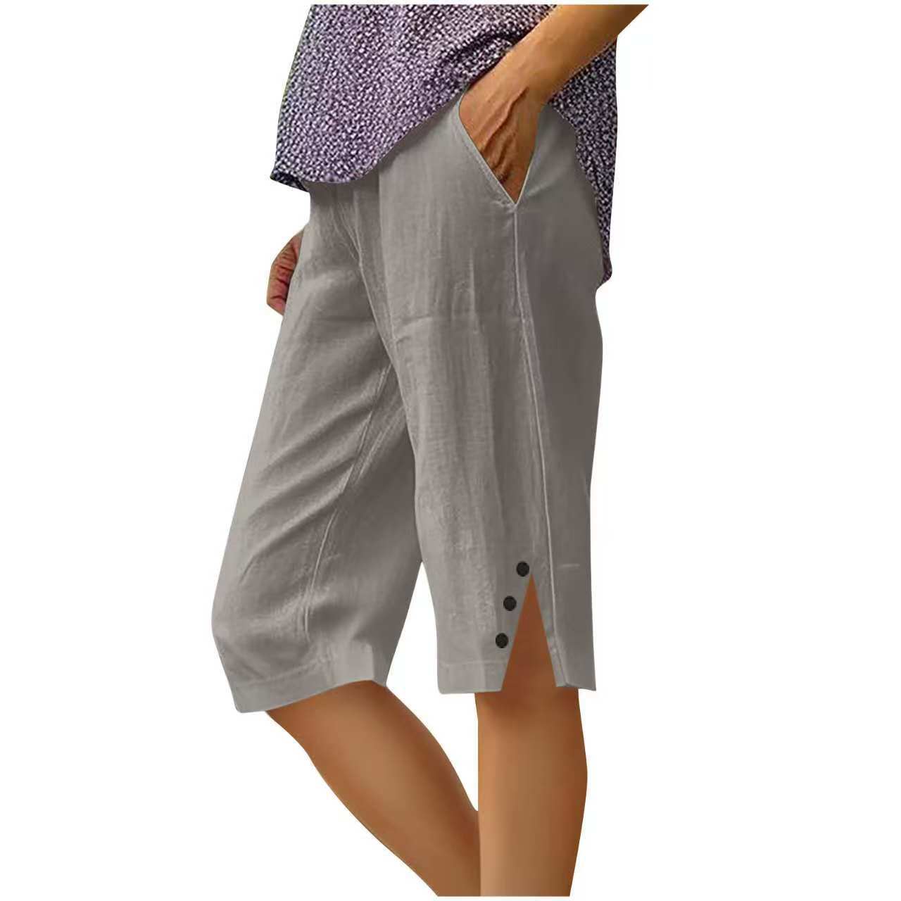 Pantalón capri de mujer liso con bolsillos laterales