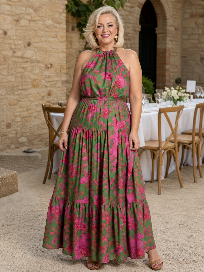 Rowen | Vestido Midi con Cuello Halter Drapado