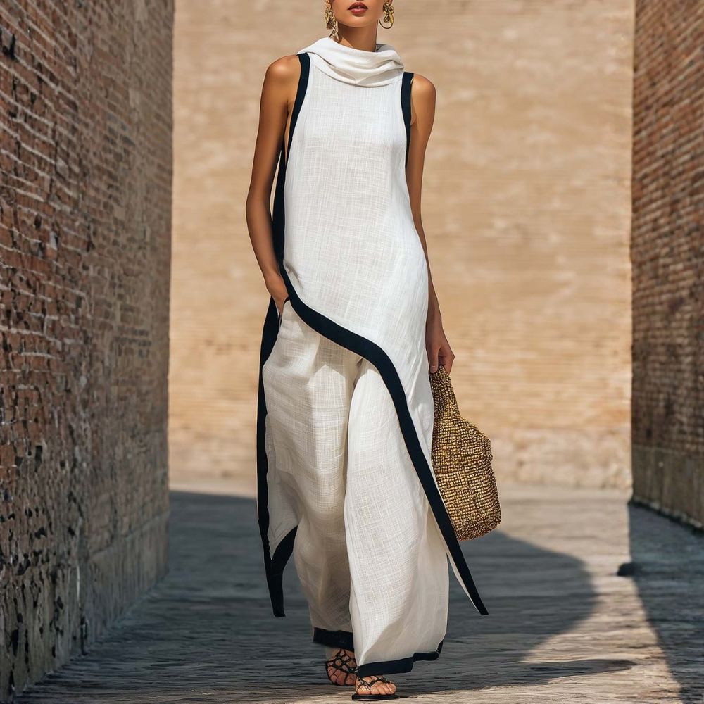 Leonora | Conjunto elegante con corte asimétrico y pantalón fluido