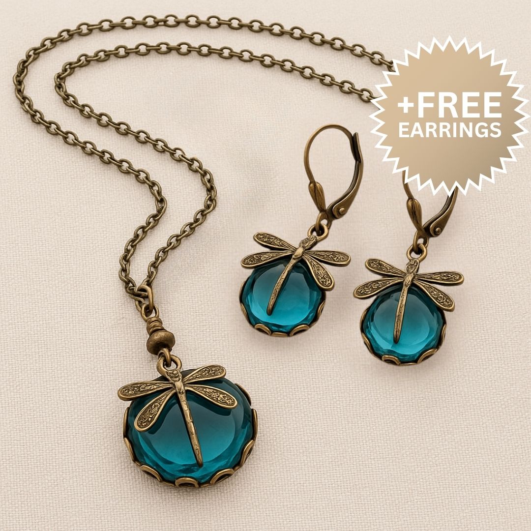 Hermosa Collar de Libélula Vintage con Pendientes de Regalo – Oferta por Tiempo Limitado