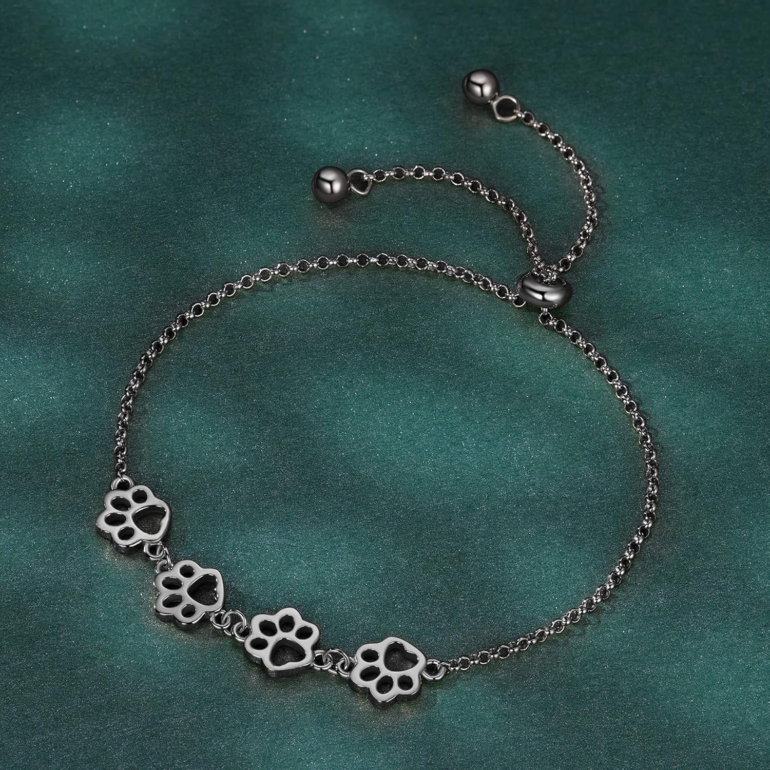 Pulsera de Huella de Patas de Plata de Ley – Ajuste Ajustable