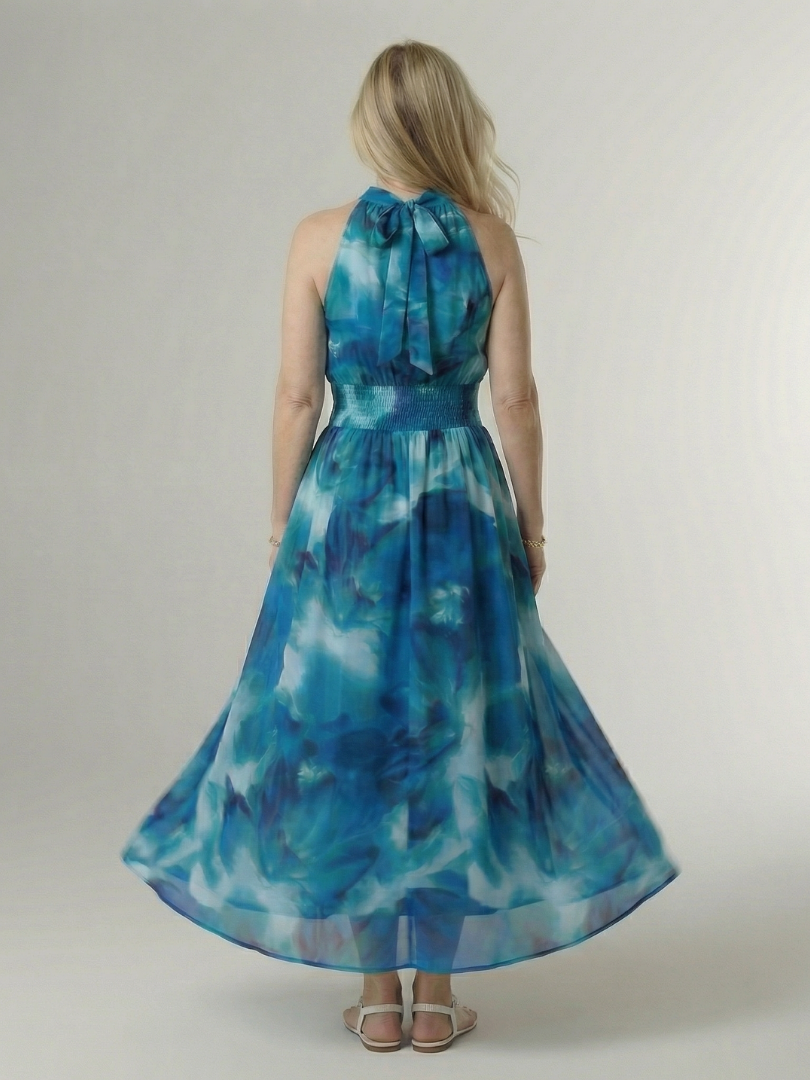 Sylin | Vestido Midi con Cuello Halter Fruncido