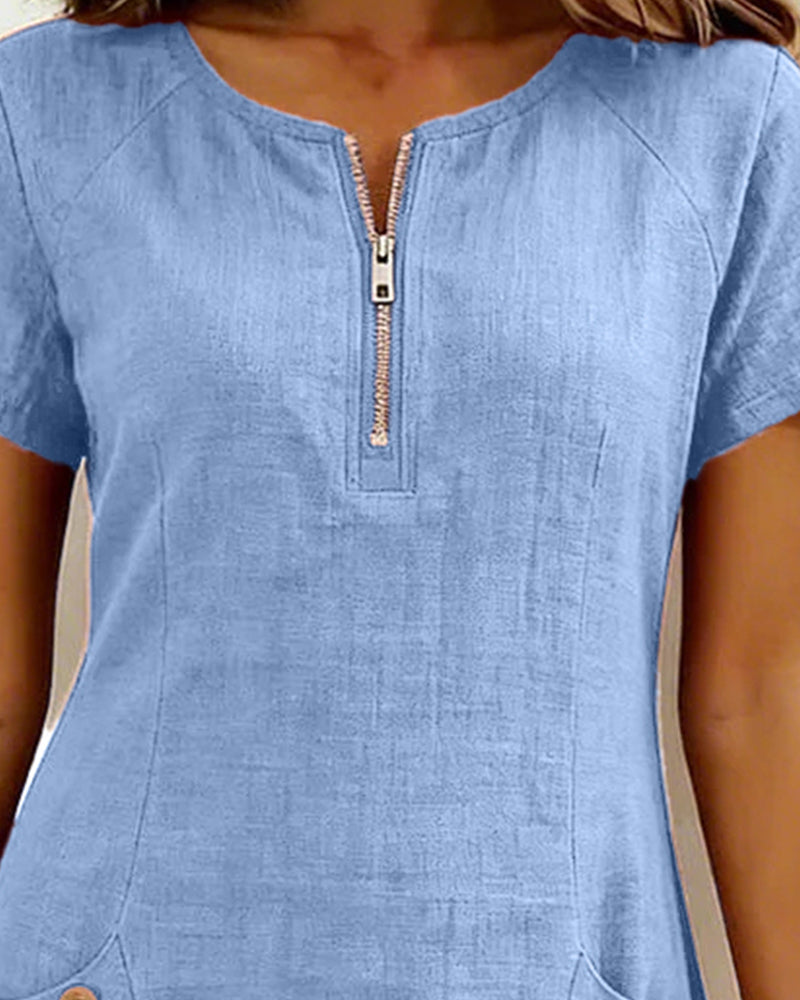 Azahar | Vestido casual de algodón con cremallera y bolsillos