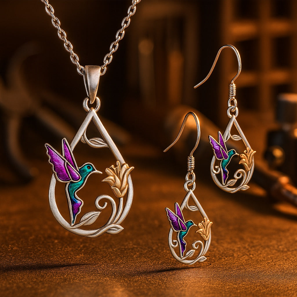 Hermosa Collar de Colibrí para Mujeres con Pendientes de Regalo