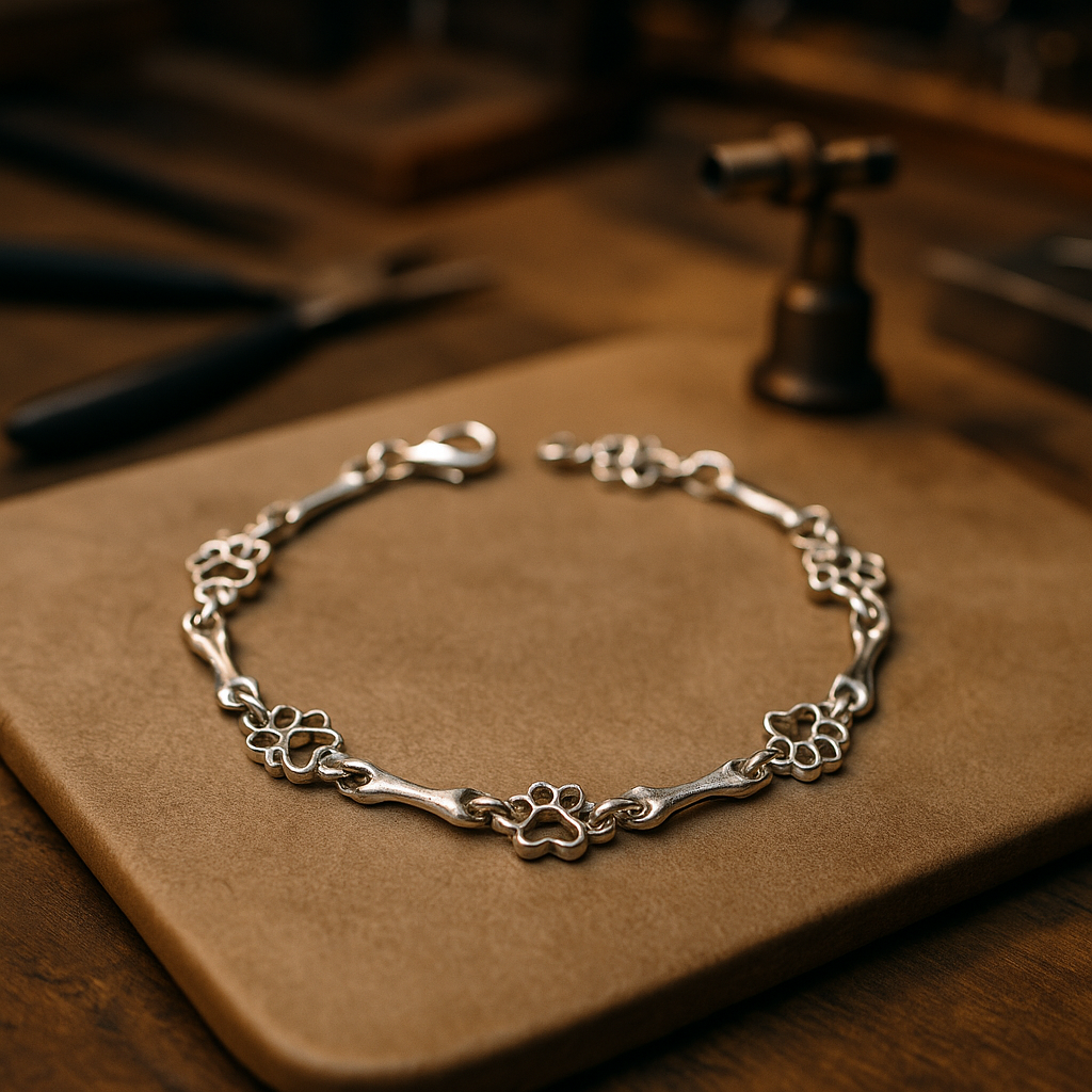Pulsera de Encanto de Huella de Perro y Hueso de Plata Pura Edición Limitada