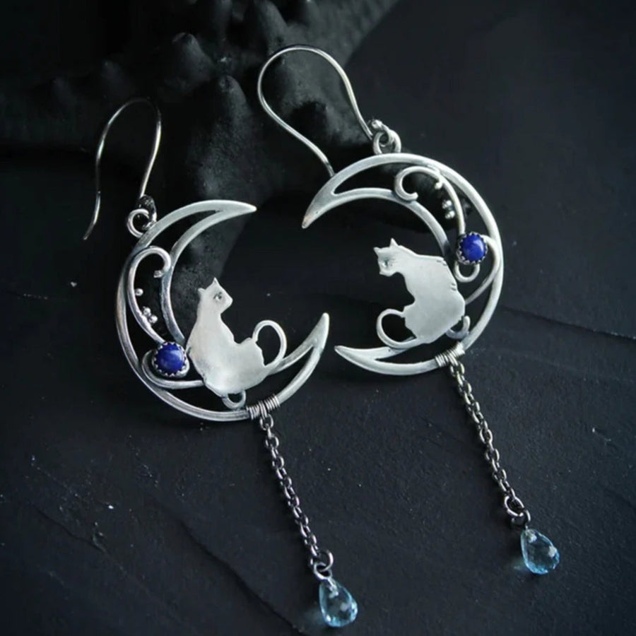 Pendientes Boho de Zirconia Azul en Plata de Ley