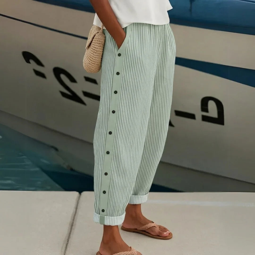 Isabel | Pantalón Recto Rayas Botones